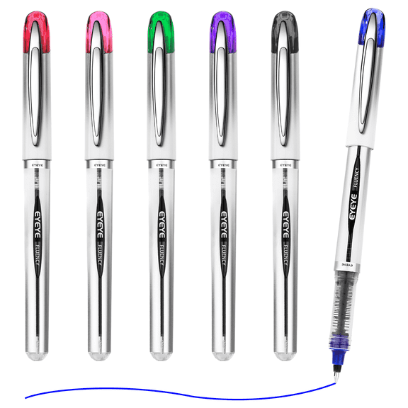 EYEYE Liquid Ink Rollerball Pen 0.7mm, 6 Assorted Colors Medium Point Pen Quick Dry, Liquid Ink Pens Fine Point Smooth Writing Pens for Journaling, Note Taking, Office Supplies