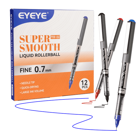 EYEYE Liquid Ink Rollerball Pens 0.7mm, 12 Pack 3 Colors Roller Ball Pen Medium Point Quick Dry, Ink Pens Fine Point Smooth Writing Pen for Journaling, Note Taking, Office Supplies