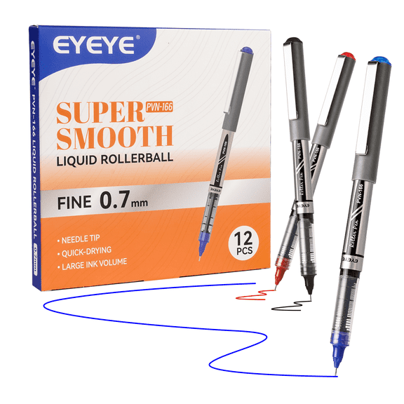 EYEYE Liquid Ink Rollerball Pens 0.7mm, 12 Pack 3 Colors Roller Ball Pen Medium Point Quick Dry, Ink Pens Fine Point Smooth Writing Pen for Journaling, Note Taking, Office Supplies