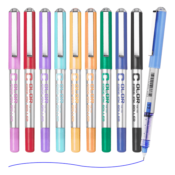 EYEYE Needle Rollerball Pens 0.5mm, 10 Assorted Colors Extra Fine Point Pen Quick Dry, Liquid Ink Pens Fine Point Smooth Writing Pen for Journaling, Note Taking, Office, Doodling & Gifts