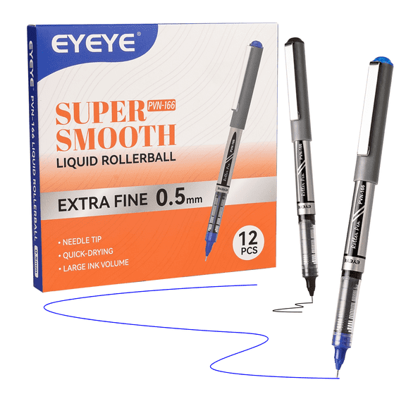 EYEYE Needle Rollerball Pens 0.5mm, 6 Black 6 Blue Extra Fine Point Pen Quick Dry, Liquid Ink Pens Fine Point Smooth Writing Pen for Journaling, Note Taking, Office Supplies