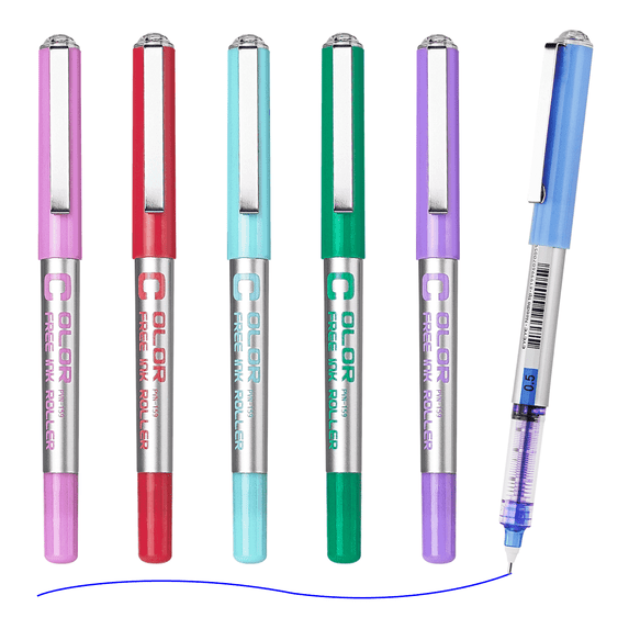 EYEYE Roller Ball Pen Extra Fine Point 6 Assorted Colors, Needle Rollerball Pens 0.5mm Quick Dry, Liquid Ink Pens Fine Point Smooth Writing Pen for Journaling, Note Taking, Office, Doodling & Gifts