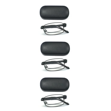 EYEZOOM 3 Pack Unisex Compact Metal Folding Reading Glasses with Black Case, Black Frame, +2.75