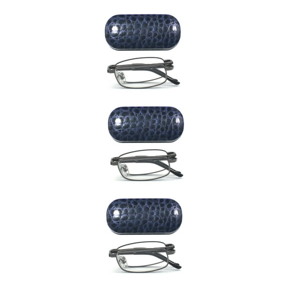 EYEZOOM 3 Pack Unisex Compact Metal Folding Reading Glasses with Blue Case, Gunmetal Frame, +2.75