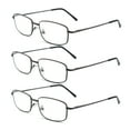 thumbnail image 1 of EYEZOOM 3 Pairs Extra Wide Light Weight Rectangular Metal Frame Reading Glasses with Spring Hinge (Gunmetal, Strength: +1.50), 1 of 5