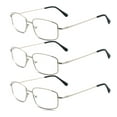 thumbnail image 1 of EYEZOOM 3 Pairs Extra Wide Light Weight Rectangular Metal Frame Reading Glasses with Spring Hinge (Silver, Strength: +1.75), 1 of 5