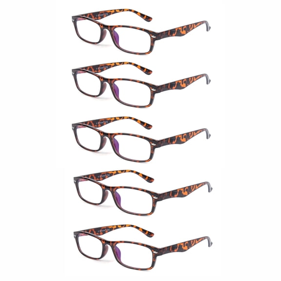 EYEZOOM 5 Pack Blue Light Blocking and Anti UV Classic Plastic Computer Glasses, Tortoise