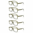 thumbnail image 1 of EYEZOOM 5 Pack Unisex Large Plastic Rectangular Reading Glasses with Spring Hinge, Green, +200, 1 of 5