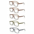 thumbnail image 1 of EYEZOOM 5 Pack Unisex Large Plastic Rectangular Reading Glasses with Spring Hinge, Mul-color, +125, 1 of 5