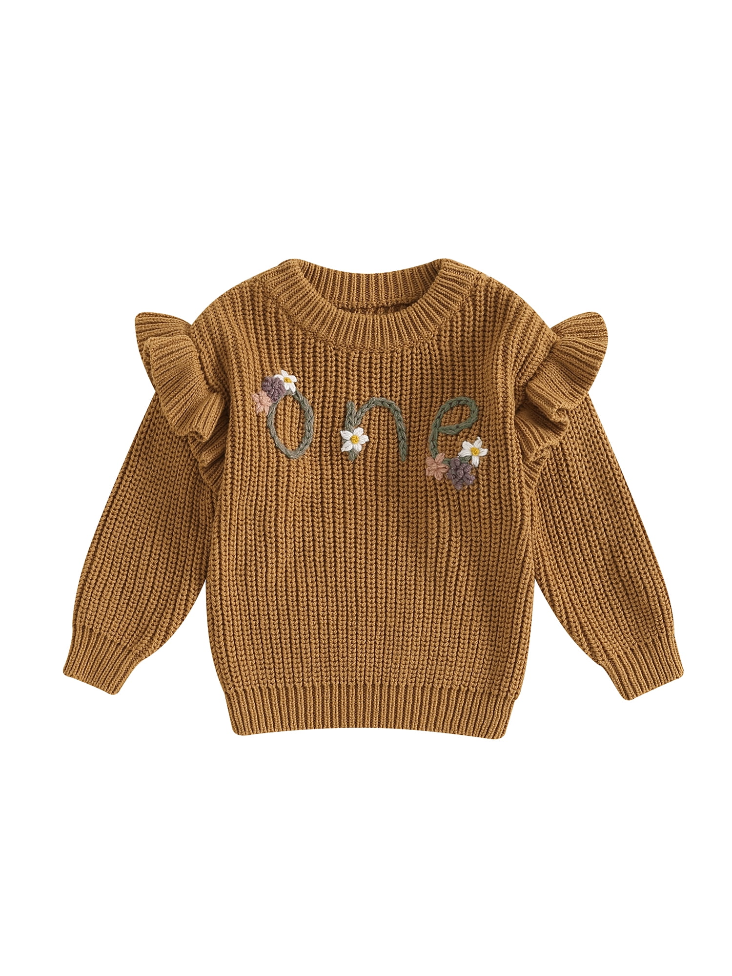 Babyhug Full Sleeves Sweater With Frill Detailing & Floral Embroidery- Yellow