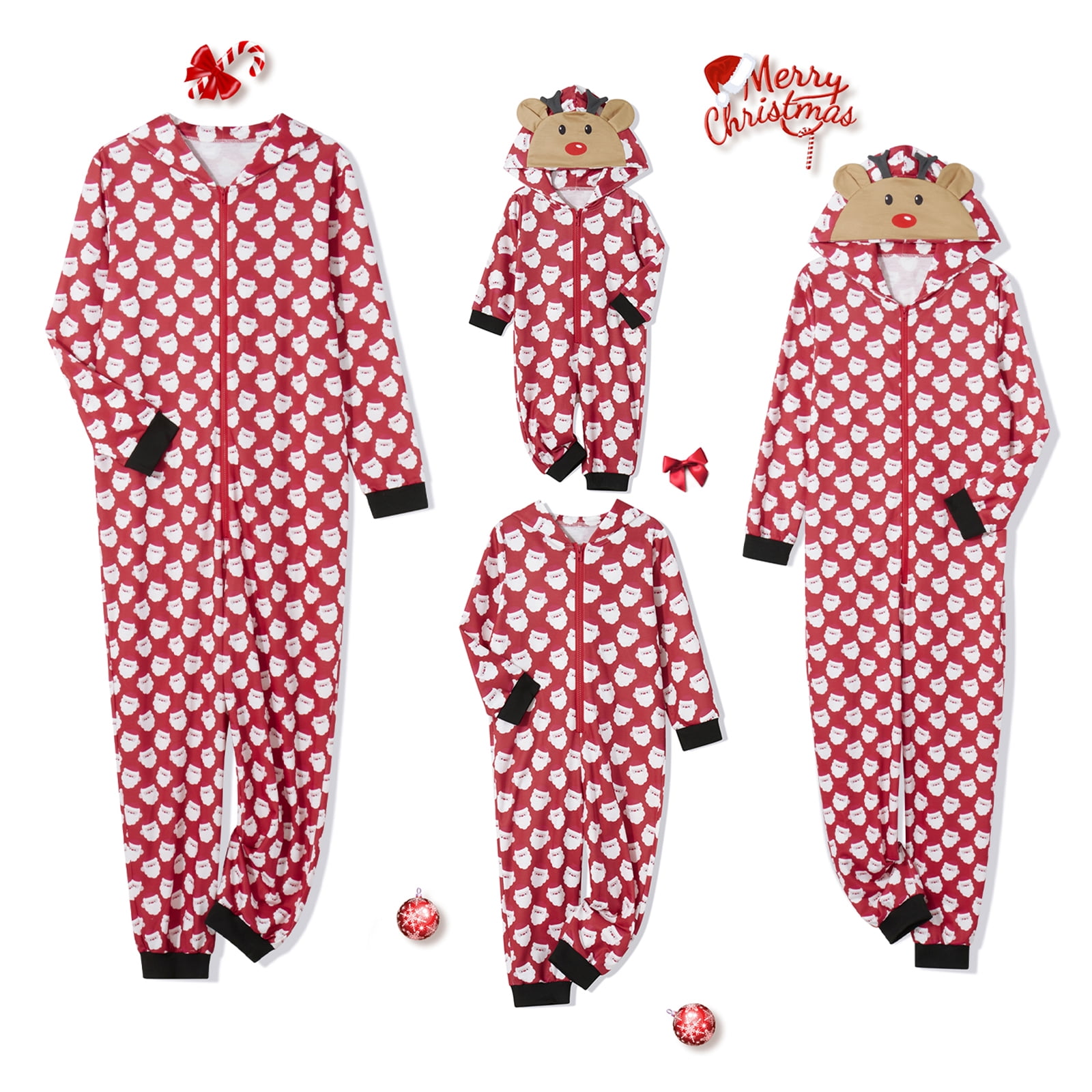 EYIIYE Christmas Family Matching Pajamas Long Sleeve Santa Claus Print