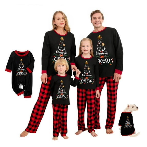EYIIYE Christmas Pajamas for Family Long Sleeve Tree Graphic Tops + Trousers Set Holiday Sleepwear