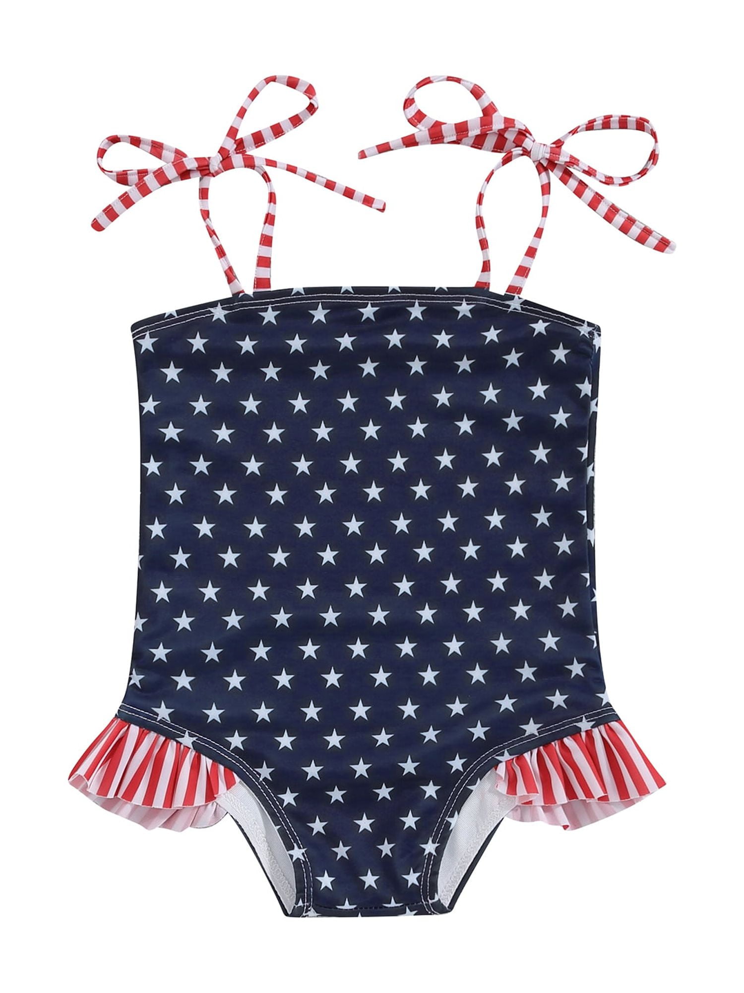 EYIIYE Little Girl 4th of July Swimsuit Star Tie-Up Spaghetti Strap ...