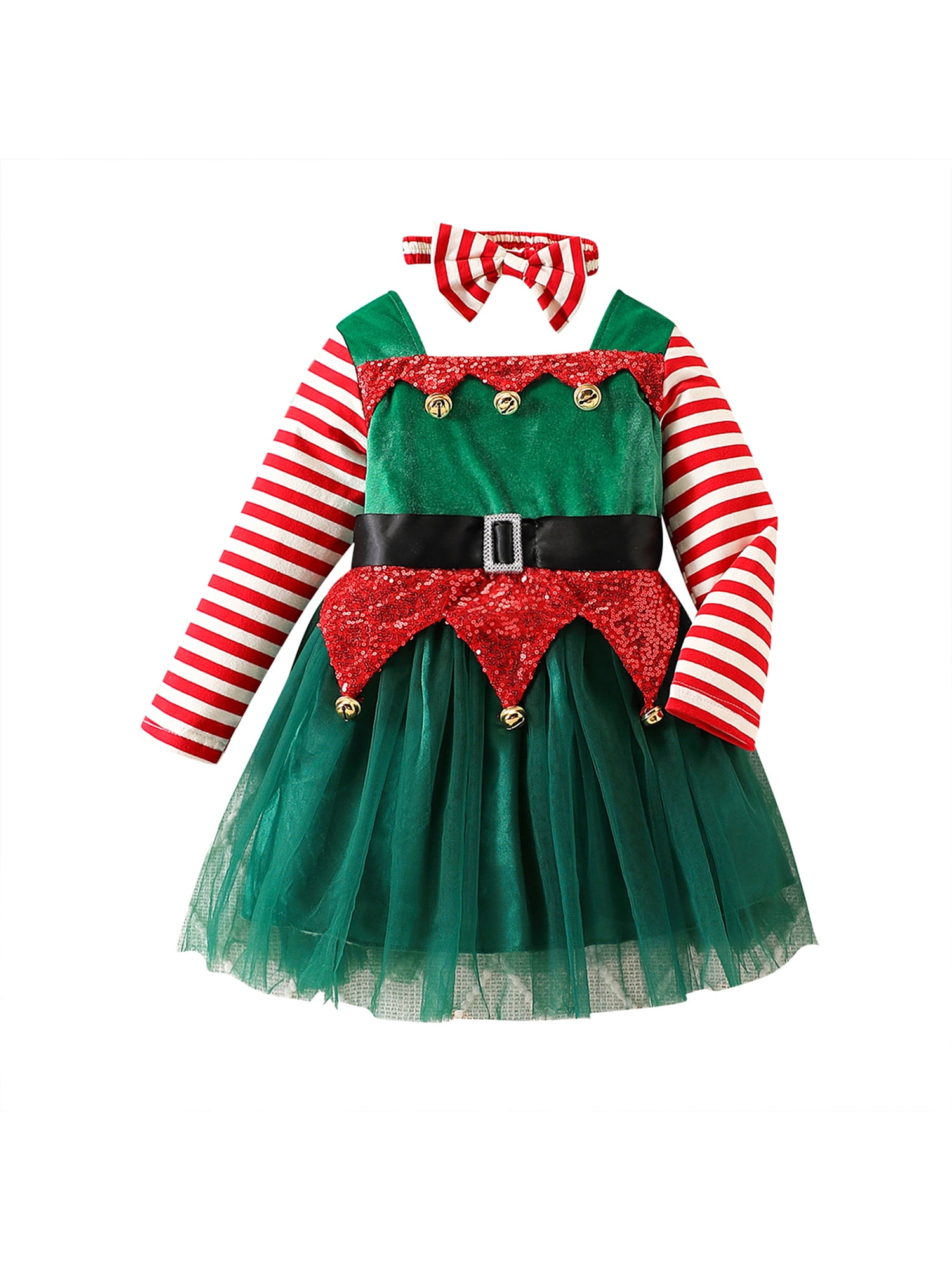 EYIIYE Little Girl Christmas Dress Striped Long Sleeve Dress with