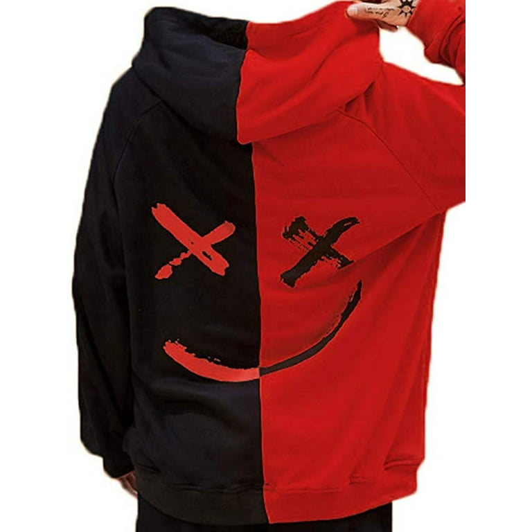 Red and store black split hoodie