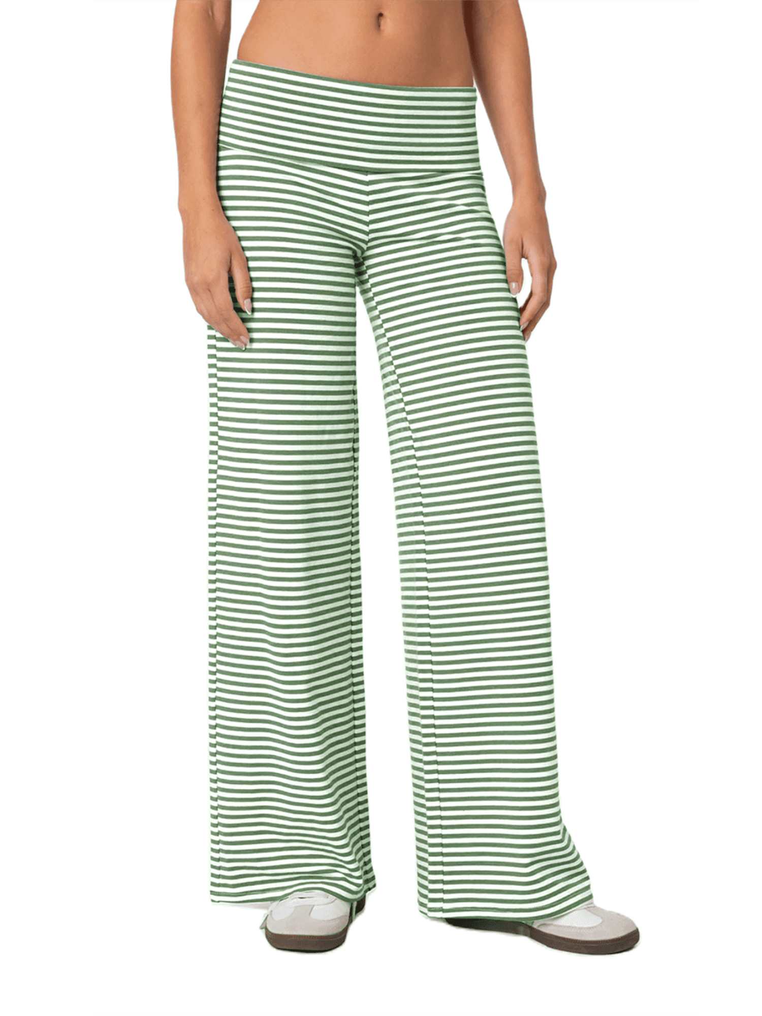 EYIIYE Women's Baggy Pants Elastic Waistband Wide Leg Striped Pants