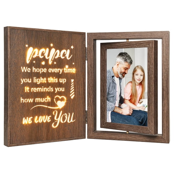 EYITUPC Papa Picture Frame - Light-Up Wooden Double 4x6 Photo Frame, Rotating Vintage Design Gift for Papa from Grandkids, Birthday & Father's Day Papa Gifts A101