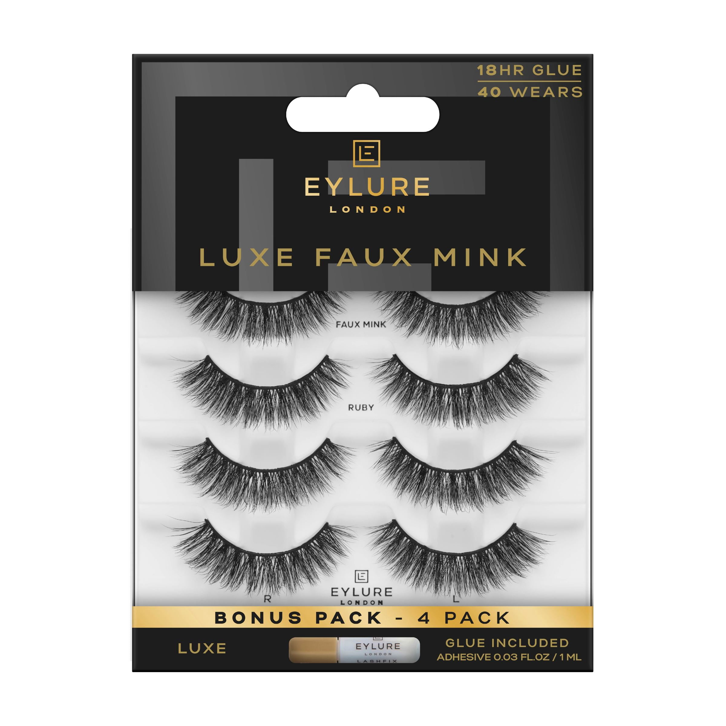 Eylure Luxe Faux Mink Ruby Eyelash Multipack, 4 pair