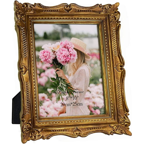 EYMPEU 8x10 Picture Frame Gold, Ornate Antique Photo Frame Vertical and Horizontal  for Tabletop or Desktop Display
