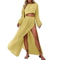thumbnail image 1 of EYNMVR 2 Piece Maxi Skirt Sets for Women Blend Short Top With High Waist Slit Skirt Outfit, 1 of 4