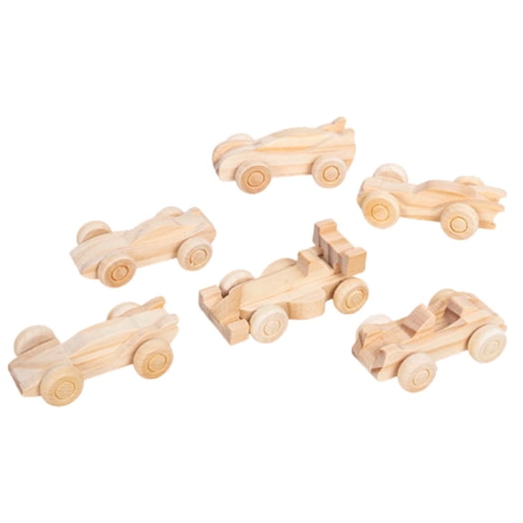 EYNMVR 6Pcs Unpainted Wooden Mini Racing Car Toys, Blank Wood Graffiti Cars for Painting, DIY Craft Kit, Kids Art Activity & Birthday Party Supplies
