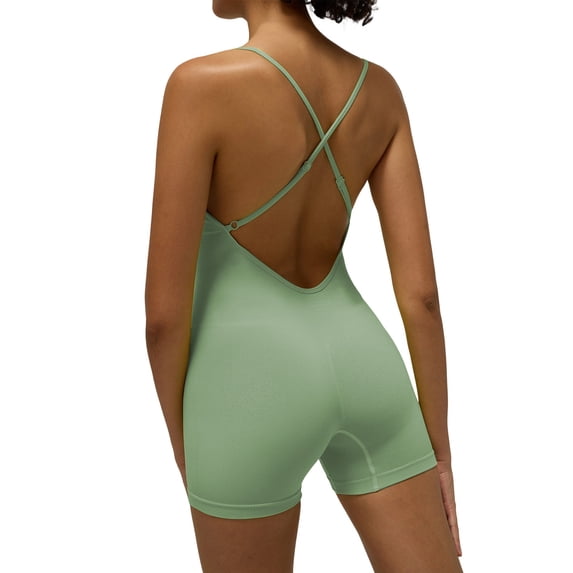 EYNMVR Backless Tummy Control Jumpsuits for Women One Piece Workout Jumpsuits Sleeveless V Back Lizvette Scrunch Yoga Rompers
