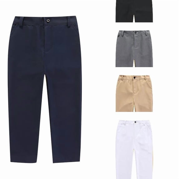 EYNMVR Boys Dress Pants Kids School Uniform Flat Front Casual Pants Straight Wide Leg Elastic Waist Trousers with Pockets 17-18 Years