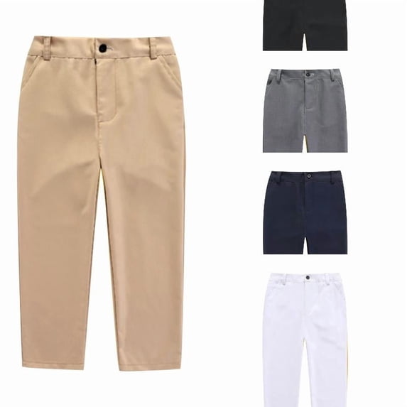 EYNMVR Boys Dress Pants Kids School Uniform Flat Front Casual Pants Straight Wide Leg Elastic Waist Trousers with Pockets 9-10 Years