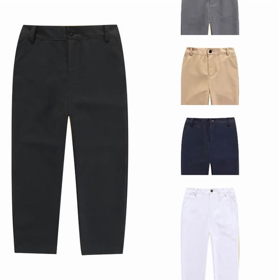 EYNMVR Boys Dress Pants Kids School Uniform Flat Front Casual Pants Straight Wide Leg Elastic Waist Trousers with Pockets 9-10 Years
