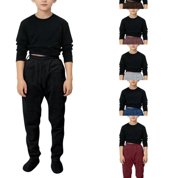 EYNMVR Boys Footed Sweatpants with Sherpa Fleece Lined Feet, Elastic Waist Soft and Warm Footing Pajamas Pants 13-14 Years