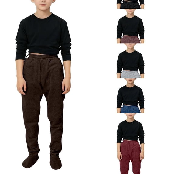 EYNMVR Boys Footed Sweatpants with Sherpa Fleece Lined Feet, Elastic Waist Soft and Warm Footing Pajamas Pants 7-8 Years
