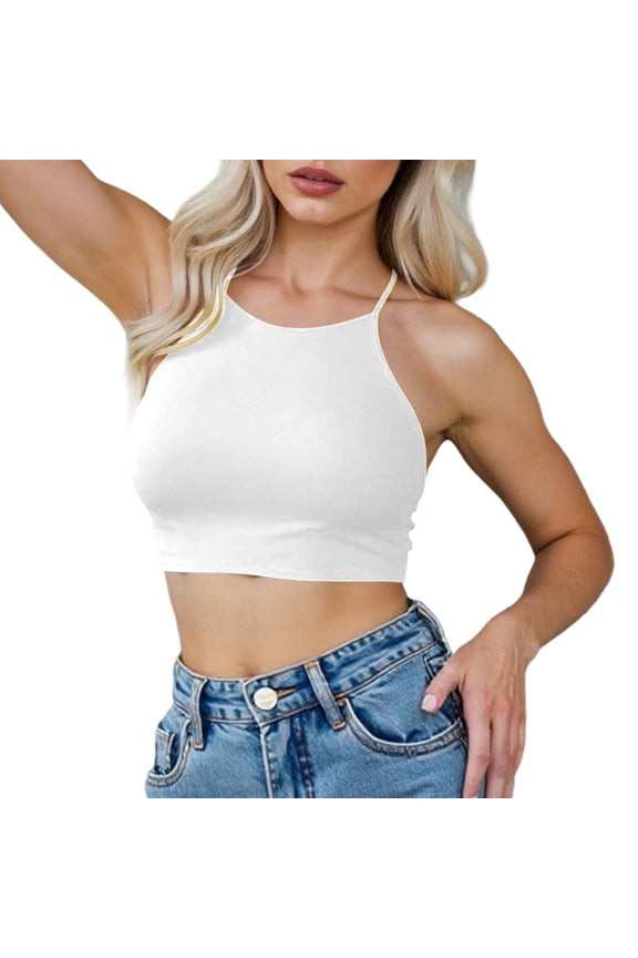 High Neck Bikini Tops for Women - Padded Crisscross Tie Back Bathing Suit Swim Bra