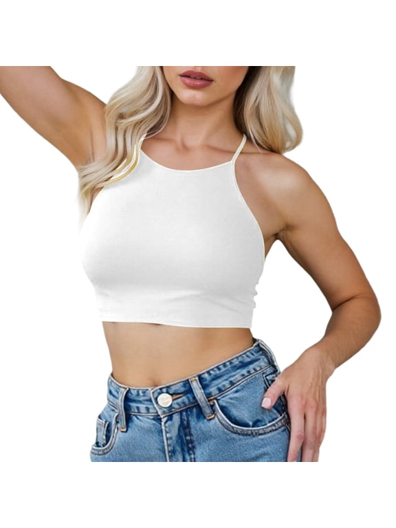 High Neck Bikini Tops for Women - Padded Crisscross Tie Back Bathing Suit Swim Bra