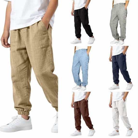 EYNMVR Kids Boys Linen Pants Summer Casual High Waisted Drawstring White Beach Pant 11-12 Years