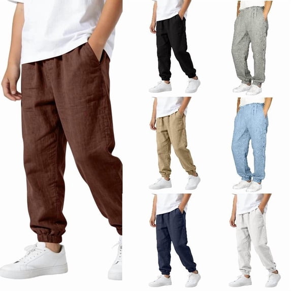 EYNMVR Kids Boys Linen Pants Summer Casual High Waisted Drawstring White Beach Pant 13-14 Years