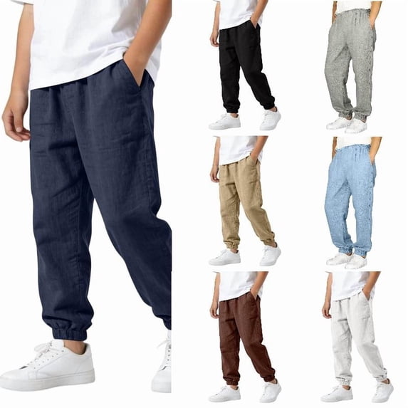 EYNMVR Kids Boys Linen Pants Summer Casual High Waisted Drawstring White Beach Pant 14-15 Years