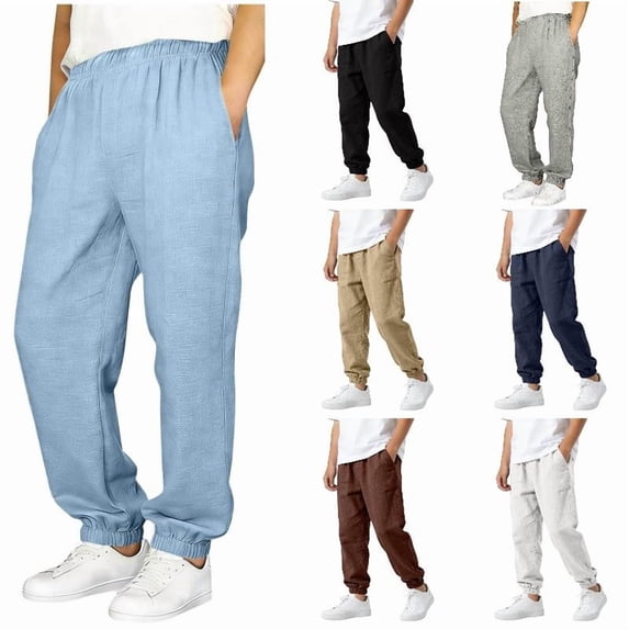 EYNMVR Kids Boys Linen Pants Summer Casual High Waisted Drawstring White Beach Pant 5-6 Years