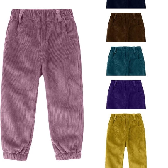 EYNMVR Kids Boys Stretch Corduroy Joggers Pants Loose Elastic Waist Outdoor Hiking Pants with Pockets 7-8 Years