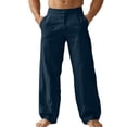 thumbnail image 1 of EYNMVR Men's Cotton Linen Pants Casual Button Up High Waisted Wide Leg Trousers, 1 of 5