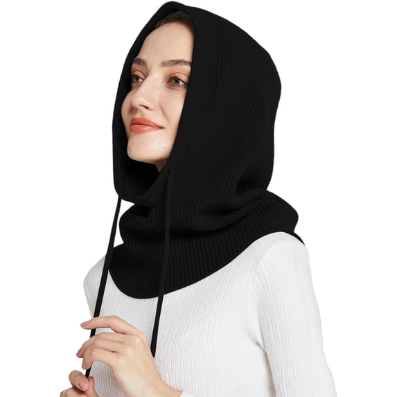 EYNMVR Oversize Hooded Scarf Hat Knit Balaclava for Women Men Winter Neck Gaiters Beanie Skull Cap Drawstring Neck Warmer