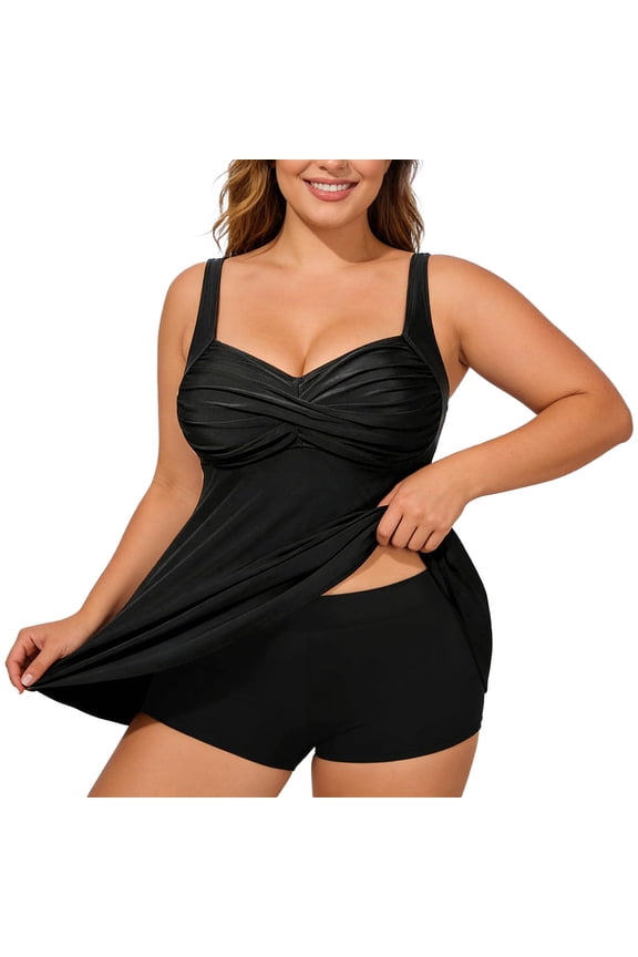 Plus Size Two Piece Swimsuits for Women Tankini Bathing Suits Flowy Swim Dress with Tummy Control Boy Shorts