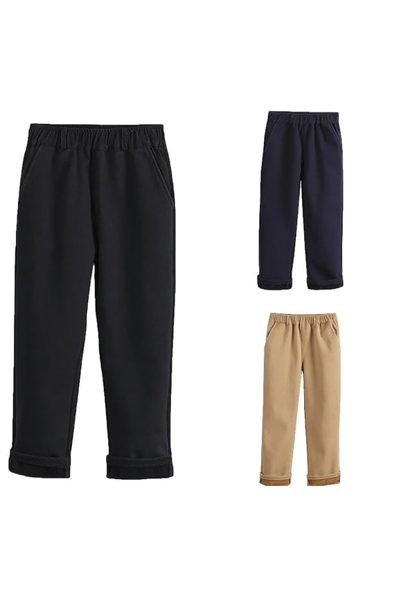 School Uniform Pants for Boy Lined Winter Warm Dress Pants High Rise Elastic Waisted Trousers with Pockets 6-7 Years