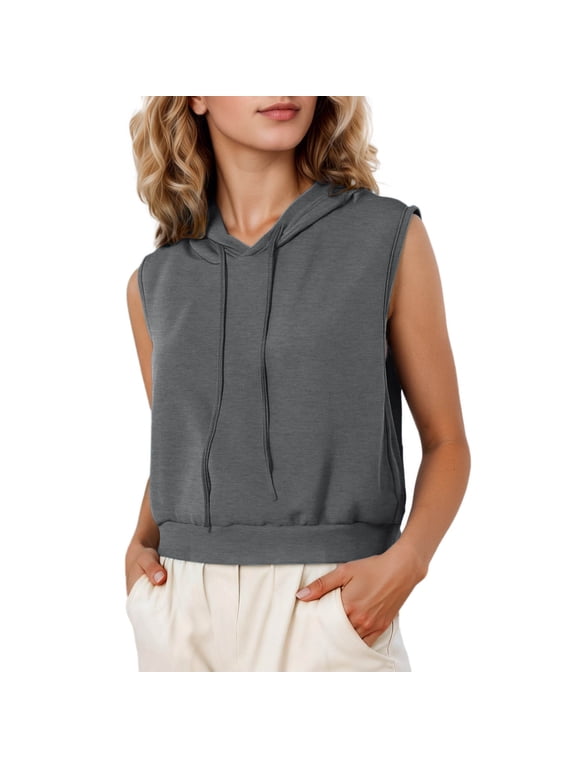 Sleeveless Hoodies for Women Hooded Tank Workout Crop Top Open Side Athletic Gym Tops