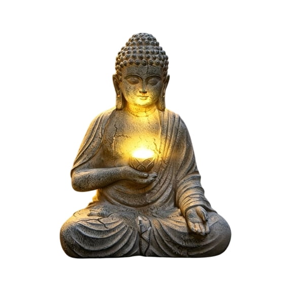 EYNMVR Solar Buddha Garden Statue Light, Sitting Buddha Sculpture with LED Lotus Light, Resin Waterproof Outdoor Decor for Patio Yard Lawn Zen Decoration