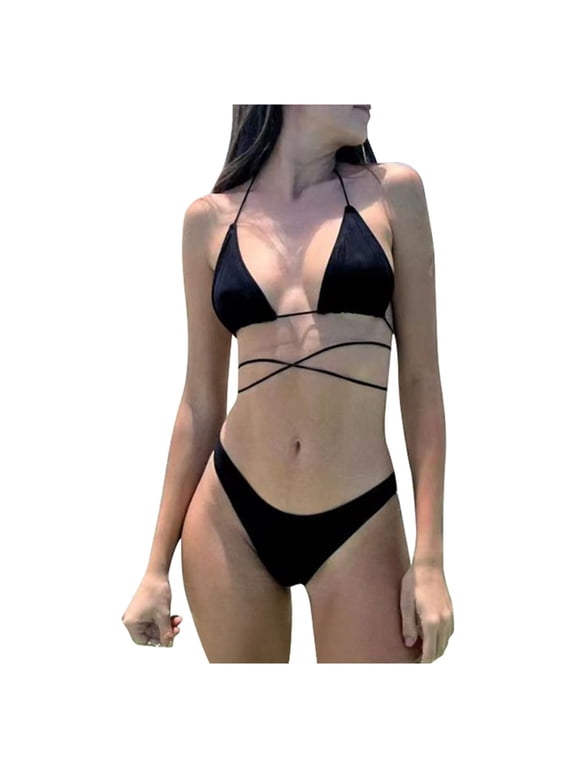 Thong Bikini Sets for Women - Brazilian Micro String Bikinis Two Piece Swimsuit Triangle Top Halter Bathing Suits