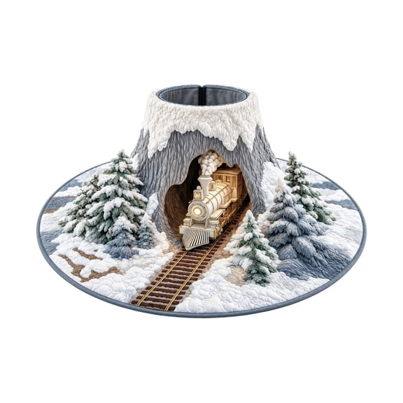 EYNMVR Tree Stump Christmas Tree Skirt, 3D Wood Stump Print Xmas Tree Base Cover, Rustic Forest Deer Pinecone Design Christmas Tree Decor for Holiday Home