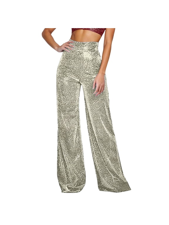 Women Sequin Flare Leggings Wide Leg Sparkly Palazzo Pants Casual Party Disco Clubwear