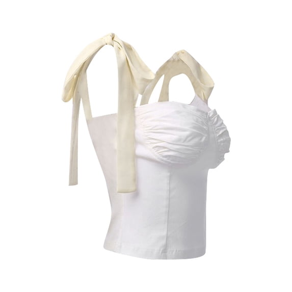 EYNMVR Women Square Neck Crop Tank Top Sleeveless Bow Tie Camisole Ruched Cute Clothes