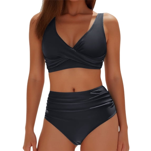 EYNMVR Women's Bikini Sets High Waisted Swimsuit Underwire Adjustable Straps Twisted Hook Full Coverage Bottom