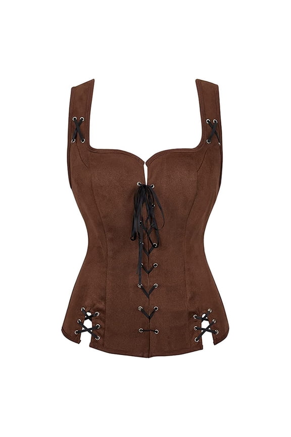 Women's Lace Up Vintage Boned Bustier Corset with Garters